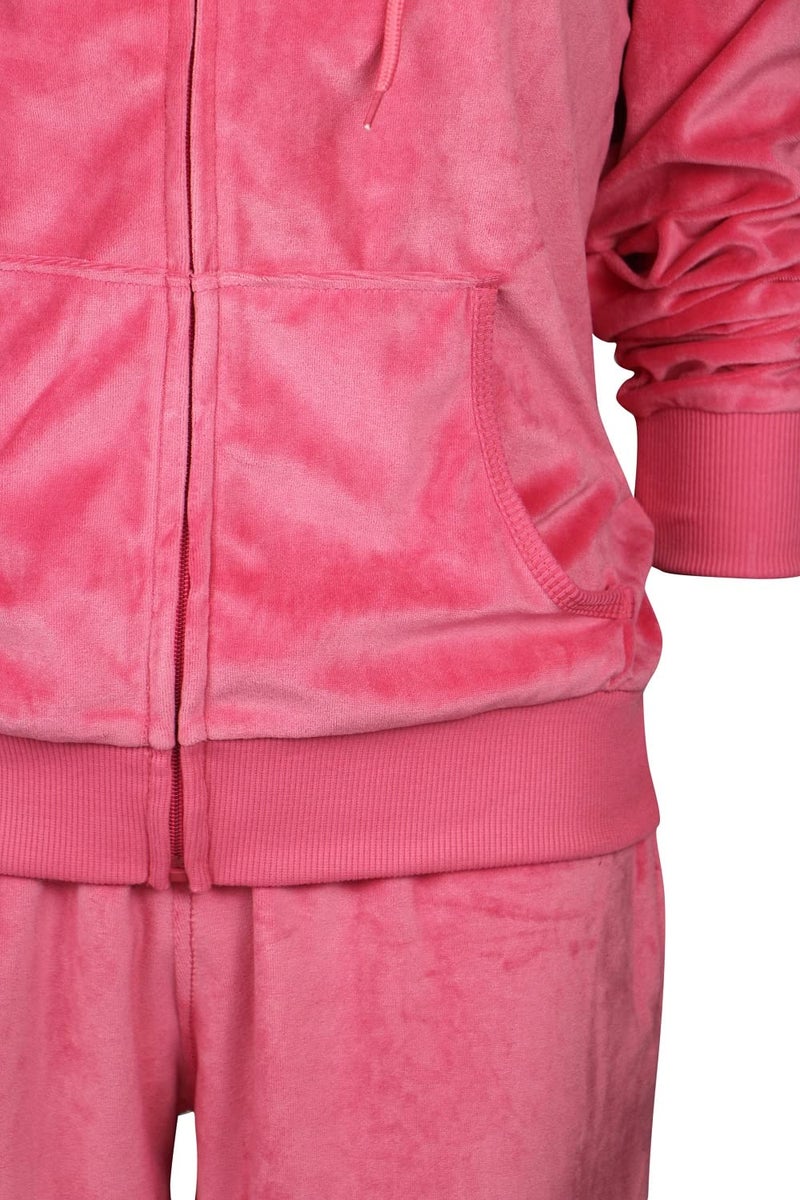 Facitisu Womens Jogging Suits Sets Pink Velvet Velour Tracksuit Active wear 2 Piece Jogging Suits Sweat Suits Outfits (S, Coral) - Image 3